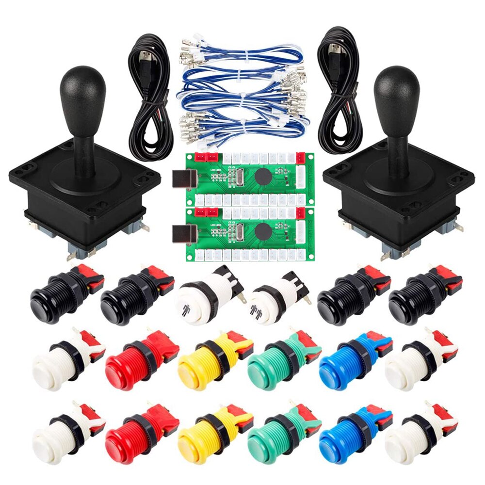2 Player Arcade Game DIY Part USB Encoder to PC Games Ellipse Bat Joystick + Happ Type Arcade Push Buttons Multiple Colour Kits