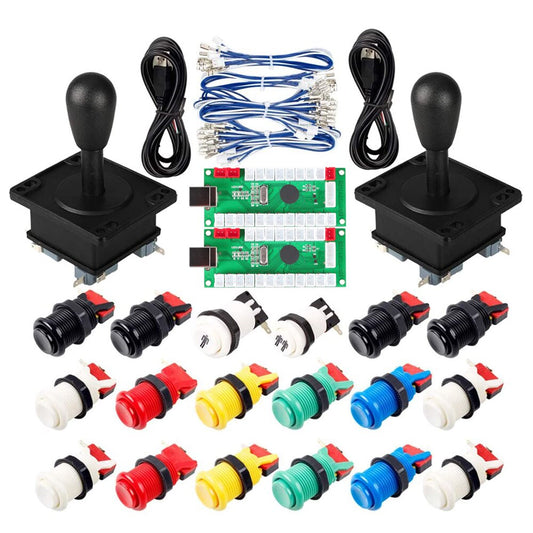 2 Player Arcade Game DIY Part USB Encoder to PC Games Ellipse Bat Joystick + Happ Type Arcade Push Buttons Multiple Colour Kits