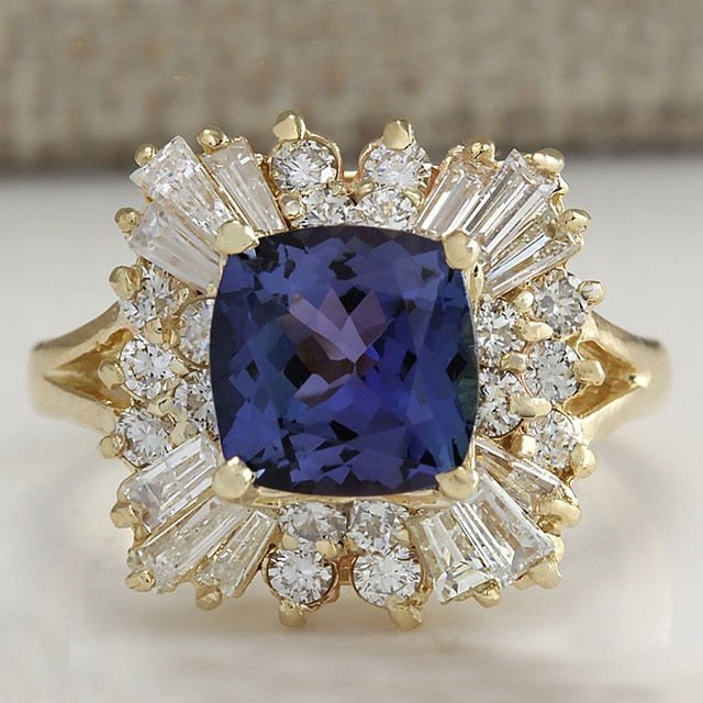 Fashion Big Blue Stone Ring Charm Jewelry Women CZ Wedding Rings Promise Engagement Ring Ladies Accessories Gifts Z4K146