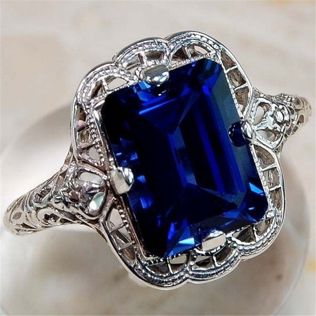 Fashion Big Blue Stone Ring Charm Jewelry Women CZ Wedding Rings Promise Engagement Ring Ladies Accessories Gifts Z4K146