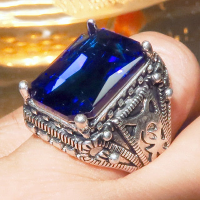 Fashion Big Blue Stone Ring Charm Jewelry Women CZ Wedding Rings Promise Engagement Ring Ladies Accessories Gifts Z4K146