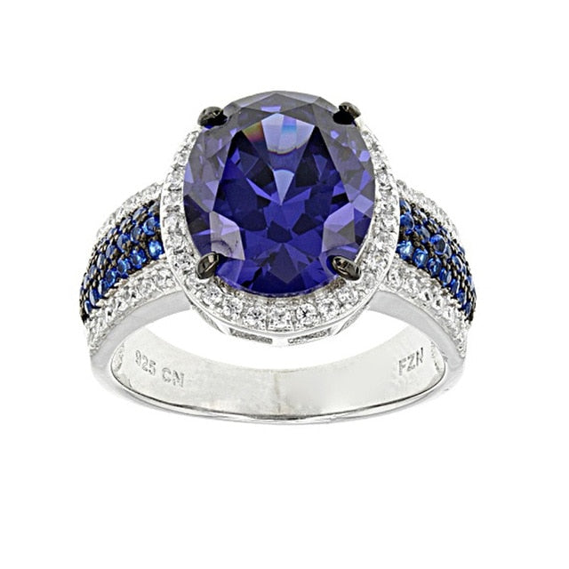 Fashion Big Blue Stone Ring Charm Jewelry Women CZ Wedding Rings Promise Engagement Ring Ladies Accessories Gifts Z4K146