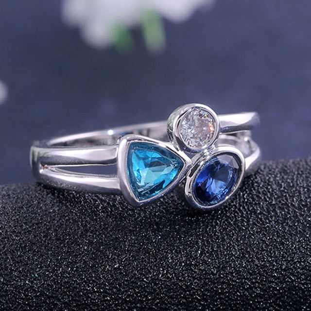 Fashion Big Blue Stone Ring Charm Jewelry Women CZ Wedding Rings Promise Engagement Ring Ladies Accessories Gifts Z4K146