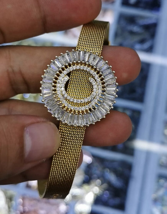 Classic Stainless Steel Watch Belt Bracelet Micro Pave CZ Crystal 26 Letters Name Bracelets Best Party Wedding Jewelry Gift