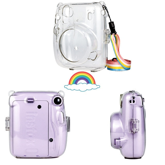 For Fujifilm Instax Mini 11 Instant Film Camera PU Leather Bag Case Cover Shell with Shoulder Strap Pink/Blue/Purple/Gray/White