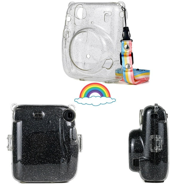 For Fujifilm Instax Mini 11 Instant Film Camera PU Leather Bag Case Cover Shell with Shoulder Strap Pink/Blue/Purple/Gray/White