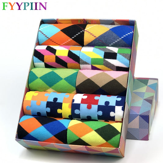 2020 Hot Sale Casual Men Socks New Socks Fashion Design Plaid Colorful Happy Business Party Dress Cotton Socks Man