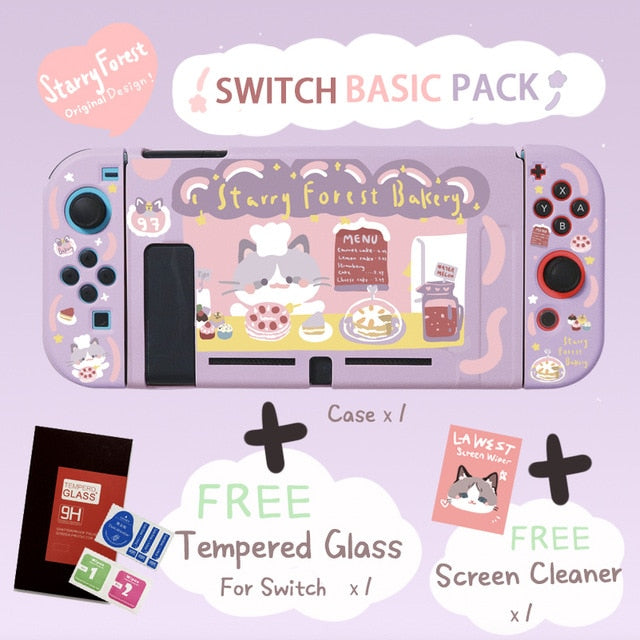STARRY FOREST Cat Bakery cute purple soft protective case shell for nintendo switch for girls