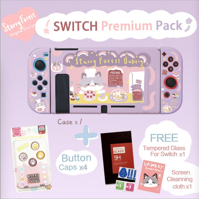 STARRY FOREST Cat Bakery cute purple soft protective case shell for nintendo switch for girls