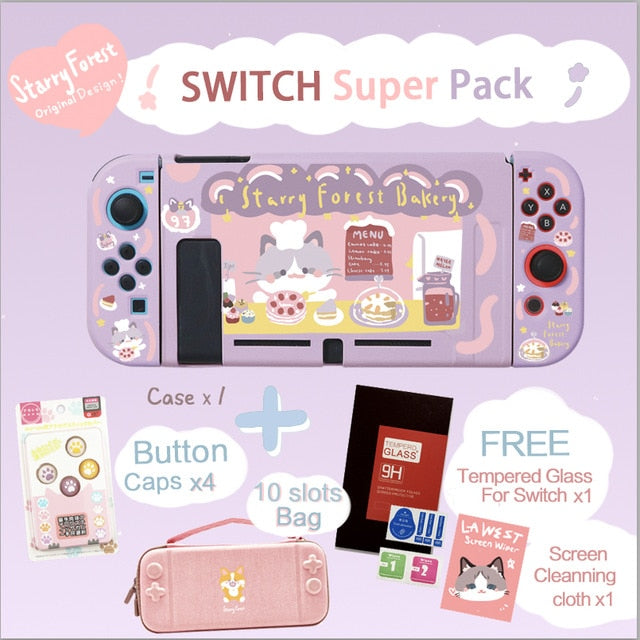 STARRY FOREST Cat Bakery cute purple soft protective case shell for nintendo switch for girls
