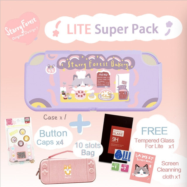 STARRY FOREST Cat Bakery cute purple soft protective case shell for nintendo switch for girls