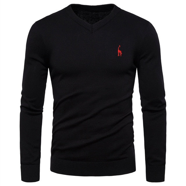 2019 Autumn Winter Brand Quality 100% Cotton Mens Sweaters V Neck Pullovers Men Solid Embroidery Sweater Men