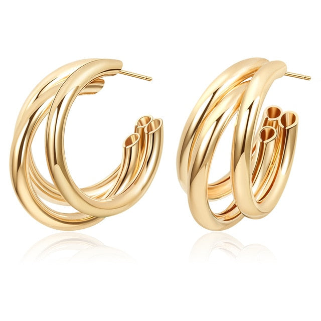 Golden Big hoop Earrings Korean Geometry Metal Gold Earrings For women Female Retro Drop Earrings 2020 Trend Fashion Jewelry