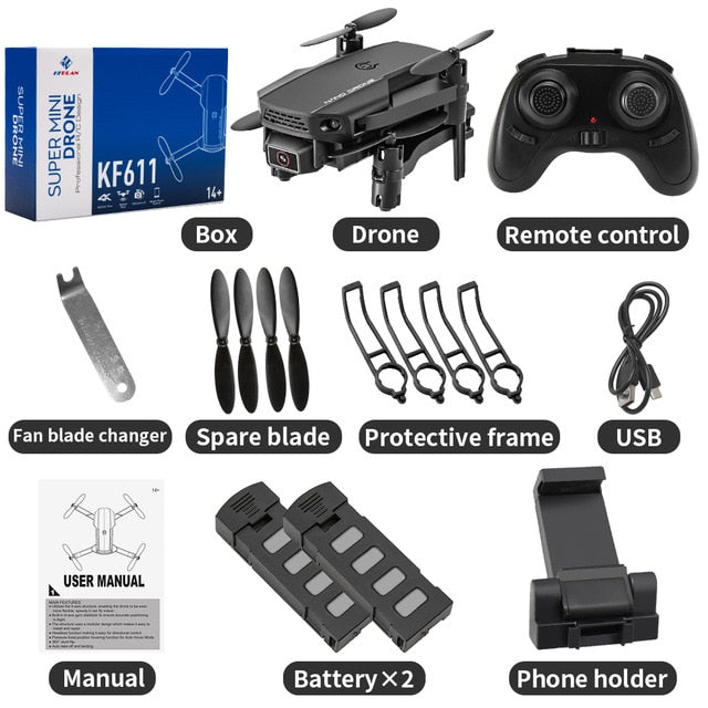 2020 NEW KF611 Drone 4k HD Wide Angle Camera 1080P WiFi fpv Drones Camera Quadcopter Height Keep Drone Camera Dron Toy