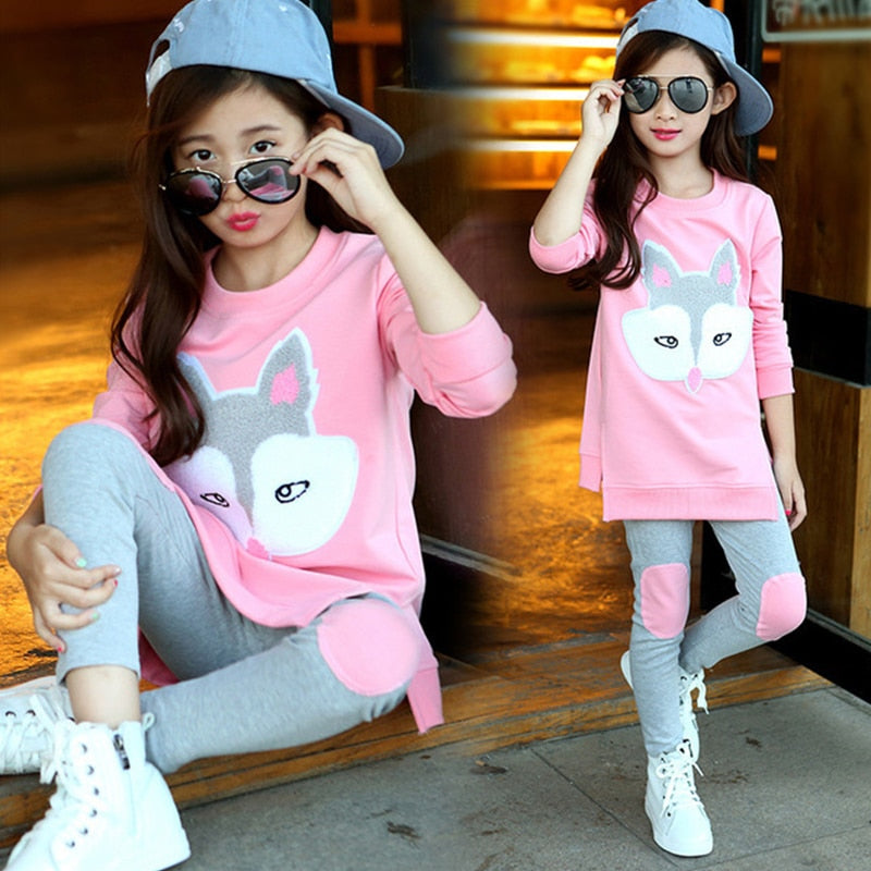 Children Clothing Autumn Cartoon Girls Sets Long Sleeve Tracksuit For 3- 13 Years old Girls Clothes Sport Suit Kids Clothes Sets