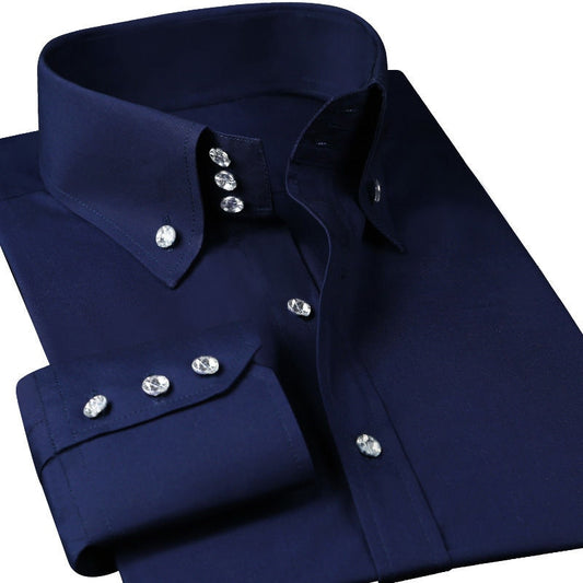 Men's Blouse Dress Long Sleeve Luxury Button Up Silk Cotton Shirt Slim Fit Western Hand Sewing Fashion Casual Design