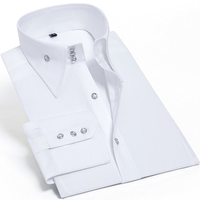 Men's Blouse Dress Long Sleeve Luxury Button Up Silk Cotton Shirt Slim Fit Western Hand Sewing Fashion Casual Design