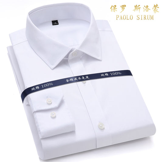 Top Quality Mens Formal Dress Shirts Long Sleeve White Pure Cotton Business Slim Fit Plus Size Office Non Iron Blouse