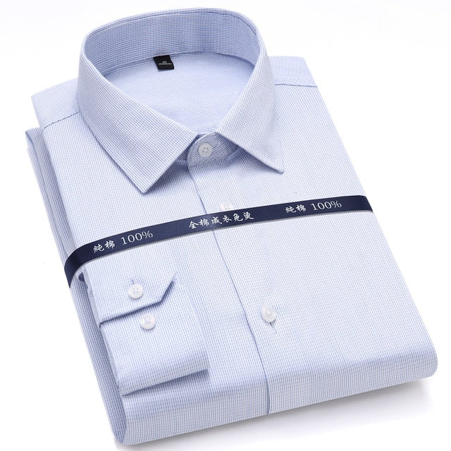 Top Quality Mens Formal Dress Shirts Long Sleeve White Pure Cotton Business Slim Fit Plus Size Office Non Iron Blouse