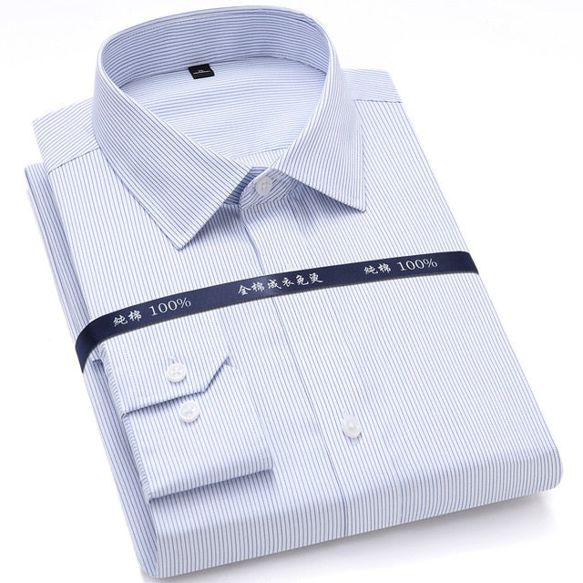 Top Quality Mens Formal Dress Shirts Long Sleeve White Pure Cotton Business Slim Fit Plus Size Office Non Iron Blouse