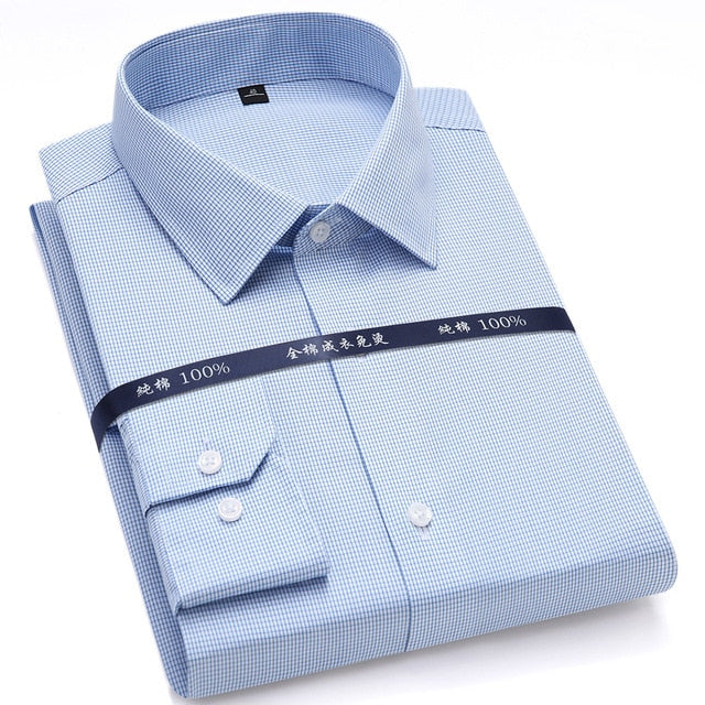 Top Quality Mens Formal Dress Shirts Long Sleeve White Pure Cotton Business Slim Fit Plus Size Office Non Iron Blouse