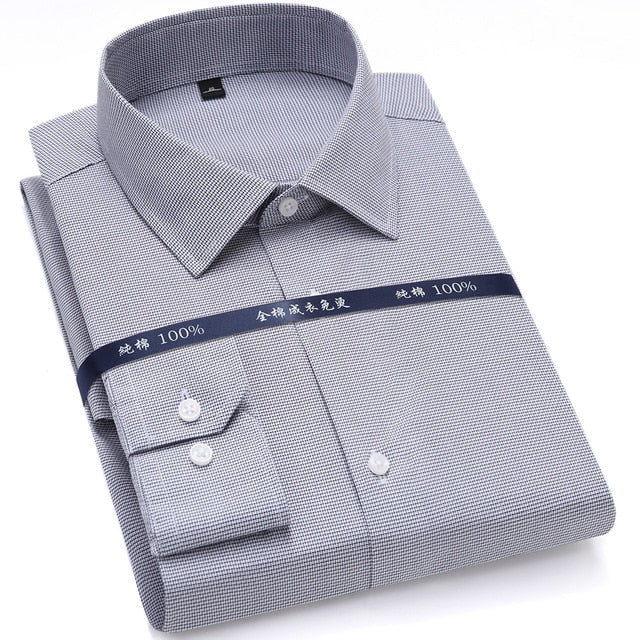 Top Quality Mens Formal Dress Shirts Long Sleeve White Pure Cotton Business Slim Fit Plus Size Office Non Iron Blouse
