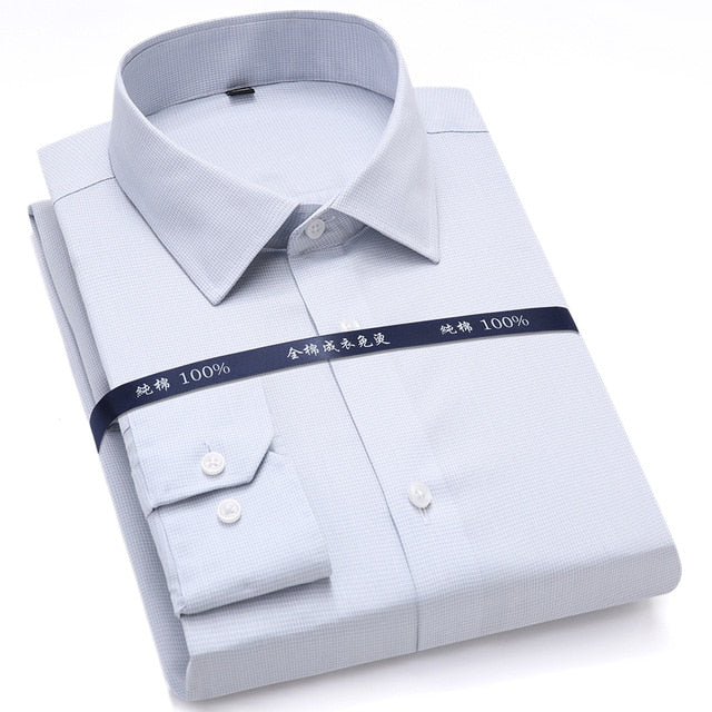 Top Quality Mens Formal Dress Shirts Long Sleeve White Pure Cotton Business Slim Fit Plus Size Office Non Iron Blouse