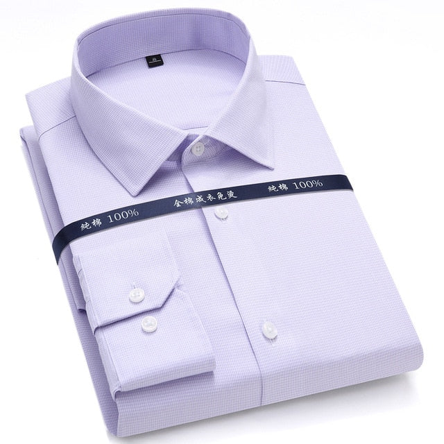 Top Quality Mens Formal Dress Shirts Long Sleeve White Pure Cotton Business Slim Fit Plus Size Office Non Iron Blouse