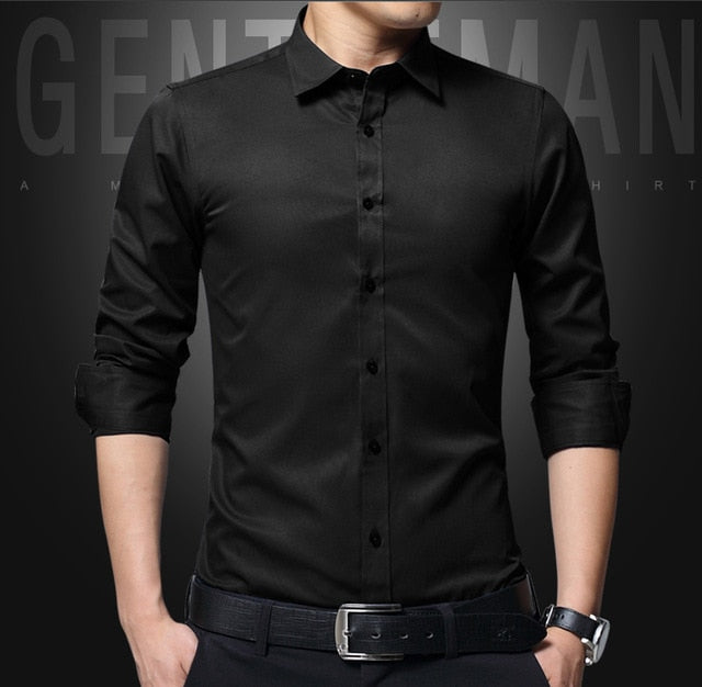 Men's Dress Shirt White Twill Long Sleeve Business Wedding Slim Fit Cotton Office High Quality Male Blouse