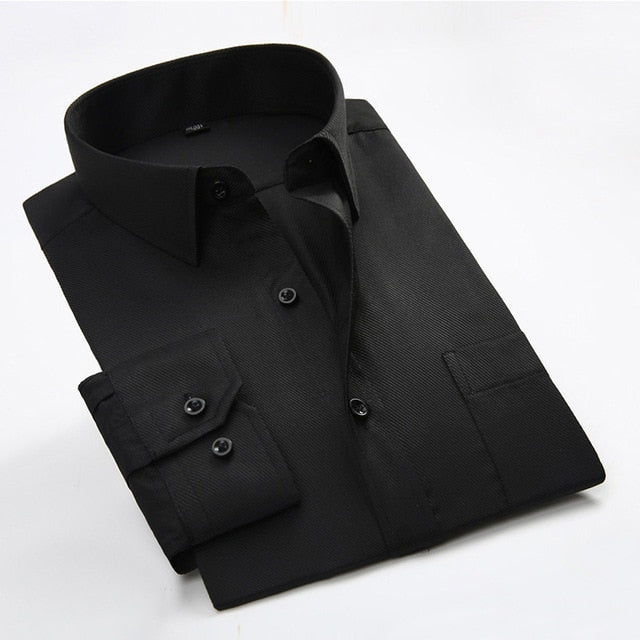 Men's Dress Shirt White Twill Long Sleeve Business Wedding Slim Fit Cotton Office High Quality Male Blouse