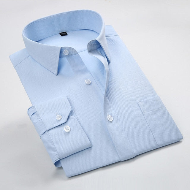 Men's Dress Shirt White Twill Long Sleeve Business Wedding Slim Fit Cotton Office High Quality Male Blouse