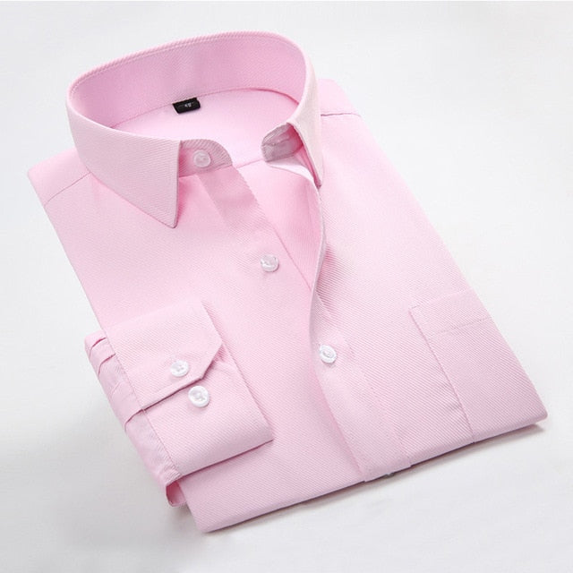 Men's Dress Shirt White Twill Long Sleeve Business Wedding Slim Fit Cotton Office High Quality Male Blouse