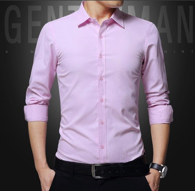 Men's Dress Shirt White Twill Long Sleeve Business Wedding Slim Fit Cotton Office High Quality Male Blouse