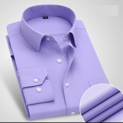 Men's Dress Shirt White Twill Long Sleeve Business Wedding Slim Fit Cotton Office High Quality Male Blouse