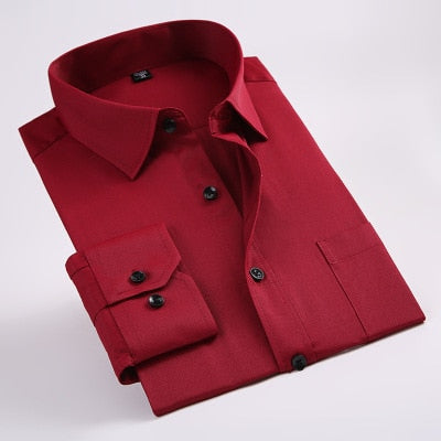 Men's Dress Shirt White Twill Long Sleeve Business Wedding Slim Fit Cotton Office High Quality Male Blouse