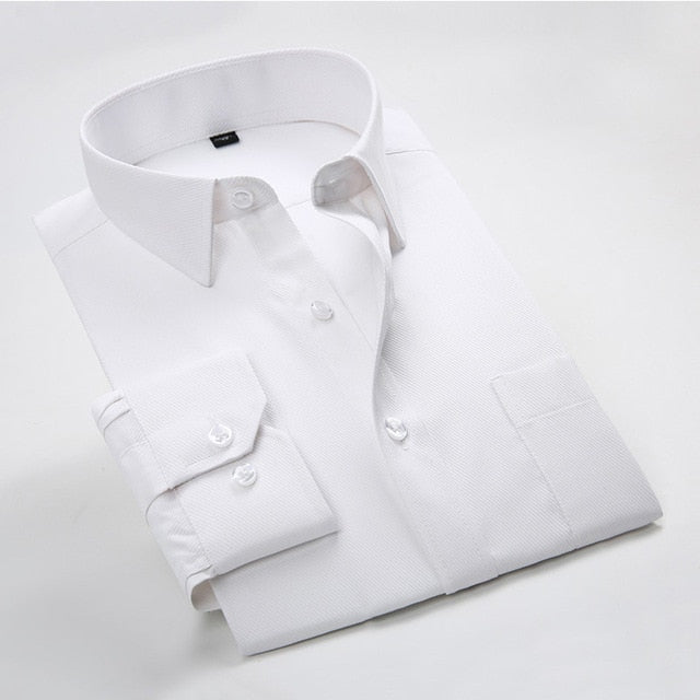 Men's Dress Shirt White Twill Long Sleeve Business Wedding Slim Fit Cotton Office High Quality Male Blouse