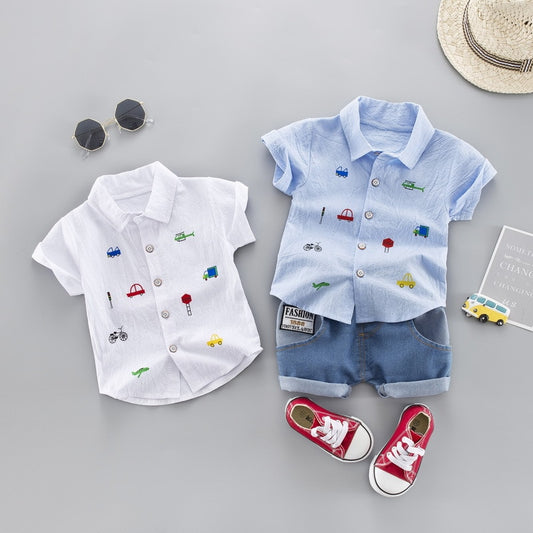 Summer Kids Toddler Boy Clothing Set Car Shirt Jeans 1 2 3 4 Years Short Sleeve Cotton Suit Children Clothes Boys Outfit