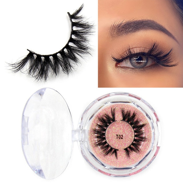 LEHUAMAO Mink Eyelashes 3D Mink Lashes Thick HandMade Full Strip Lashes Cruelty Free Mink Lashes Reusable False Eyelashes Makeup