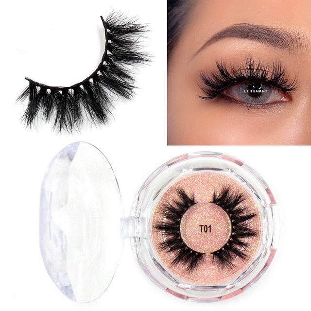 LEHUAMAO Mink Eyelashes 3D Mink Lashes Thick HandMade Full Strip Lashes Cruelty Free Mink Lashes Reusable False Eyelashes Makeup