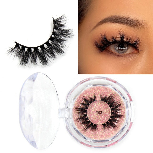 LEHUAMAO Mink Eyelashes 3D Mink Lashes Thick HandMade Full Strip Lashes Cruelty Free Mink Lashes Reusable False Eyelashes Makeup