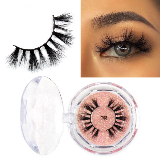 LEHUAMAO Mink Eyelashes 3D Mink Lashes Thick HandMade Full Strip Lashes Cruelty Free Mink Lashes Reusable False Eyelashes Makeup