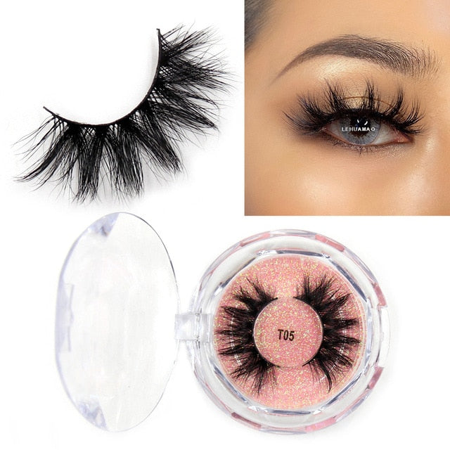 LEHUAMAO Mink Eyelashes 3D Mink Lashes Thick HandMade Full Strip Lashes Cruelty Free Mink Lashes Reusable False Eyelashes Makeup