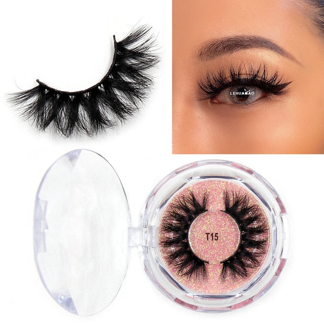 LEHUAMAO Mink Eyelashes 3D Mink Lashes Thick HandMade Full Strip Lashes Cruelty Free Mink Lashes Reusable False Eyelashes Makeup