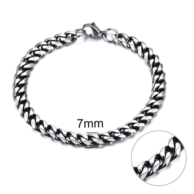 Jiayiqi 5-11 mm Men Chain Bracelet Stainless Steel Curb Cuban Link Chain Bangle for Male Women Hiphop Trendy Wrist Jewelry Gift