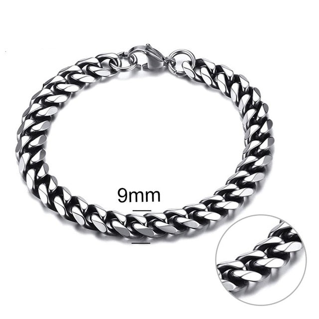 Jiayiqi 5-11 mm Men Chain Bracelet Stainless Steel Curb Cuban Link Chain Bangle for Male Women Hiphop Trendy Wrist Jewelry Gift