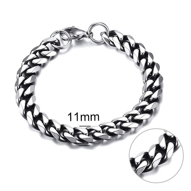 Jiayiqi 5-11 mm Men Chain Bracelet Stainless Steel Curb Cuban Link Chain Bangle for Male Women Hiphop Trendy Wrist Jewelry Gift