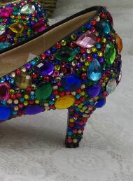 Women wedding shoes with matching bags Multicolored Crystal Thick High heels Ladies Party Dress shoes women Pumps super big size