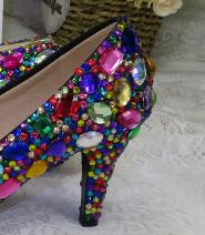 Women wedding shoes with matching bags Multicolored Crystal Thick High heels Ladies Party Dress shoes women Pumps super big size