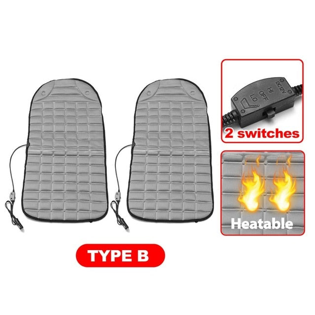 2Pcs In 1 Fast Heated & Adjustable Black/Grey/Blue/Red Car Electric Heated Seat Car Styling Winter Pad Cushions Auto Covers