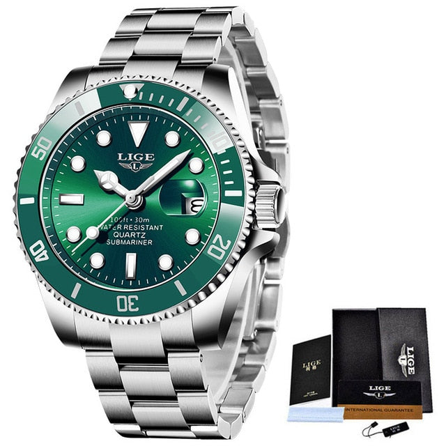 Relogio Masculino LIGE Brand Luxury Men Sport Watches Silver Waterproof Stainless Steel Wrist Watch Man Clock Fashion Wristwatch
